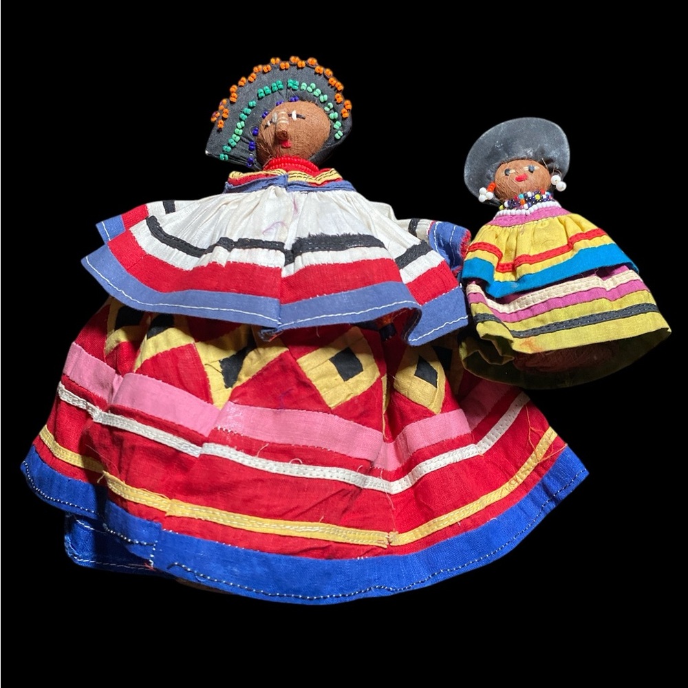 Seminole Indian Handmade Palmetto Colorful Traditional Dolls Set- Vintage